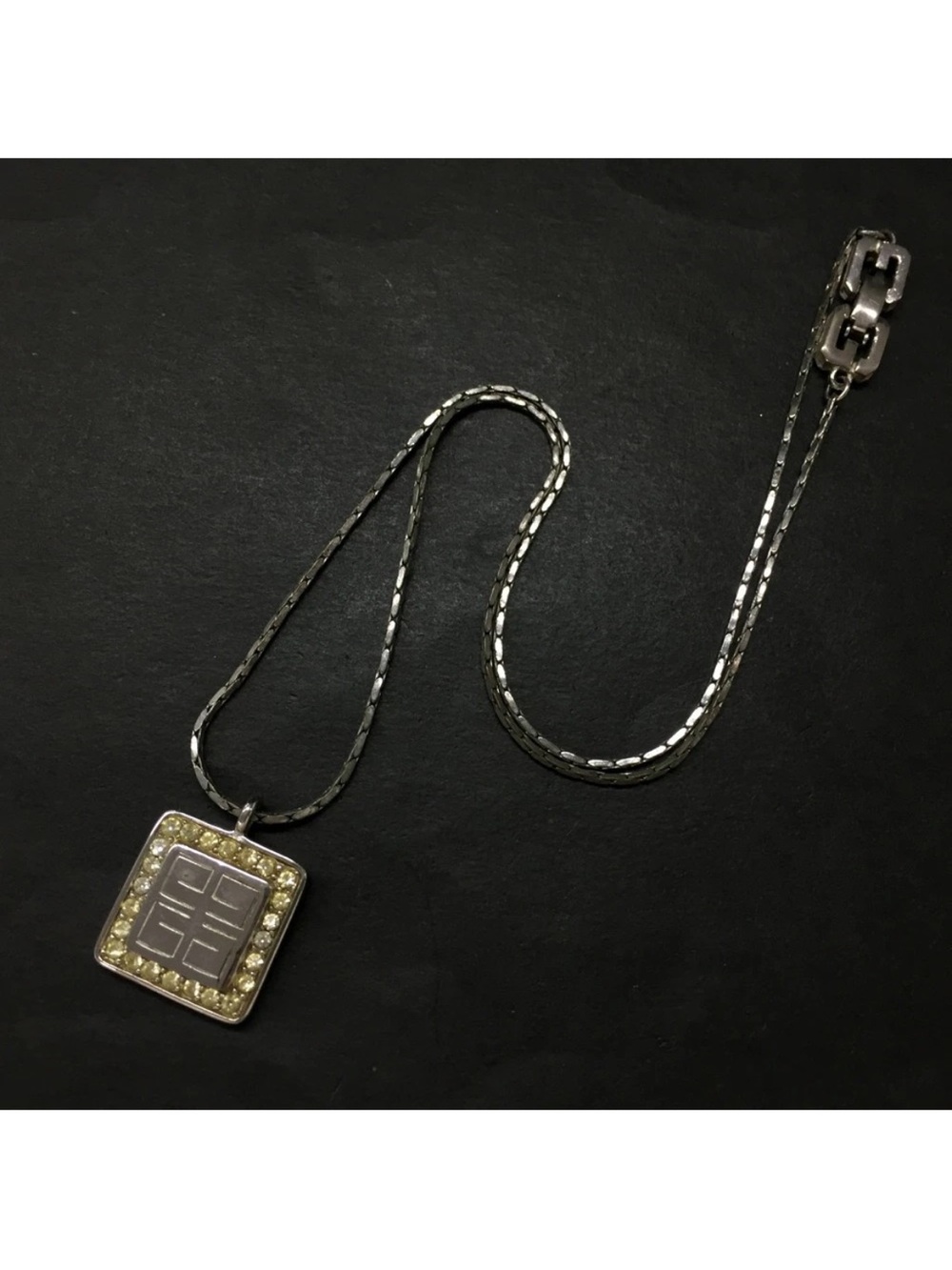 Vintage 1980 Givenchy Rhinestone 4G Logo Pendant Necklace 👝